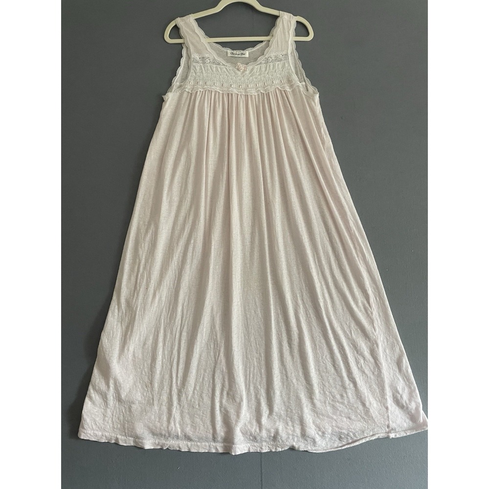Vintage Christian Dior Long‎ Nightgown M/L Pale Pink Sleeveless Cottage Feminine - Picture 6 of 16